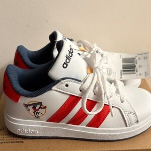 Adidas Kids White and Red Sneakers with Navy Accents